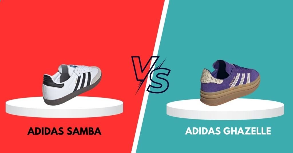 an image of two shoes named as adidas samba vs adidas ghzelle